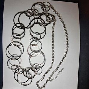Long Interlocking Circles Silvertone Chain Necklace
